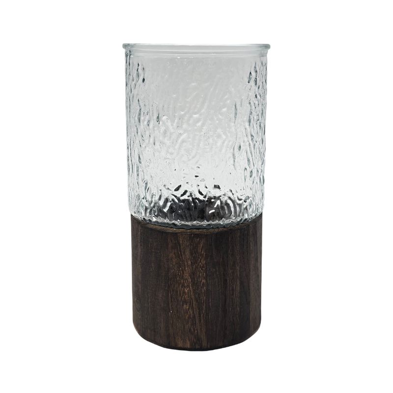 GENERICO - Florero Decorativo De Vidrio Cristal Con Diseño Base Madera