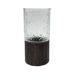 GENERICO - Florero Decorativo De Vidrio Cristal Con Diseño Base Madera