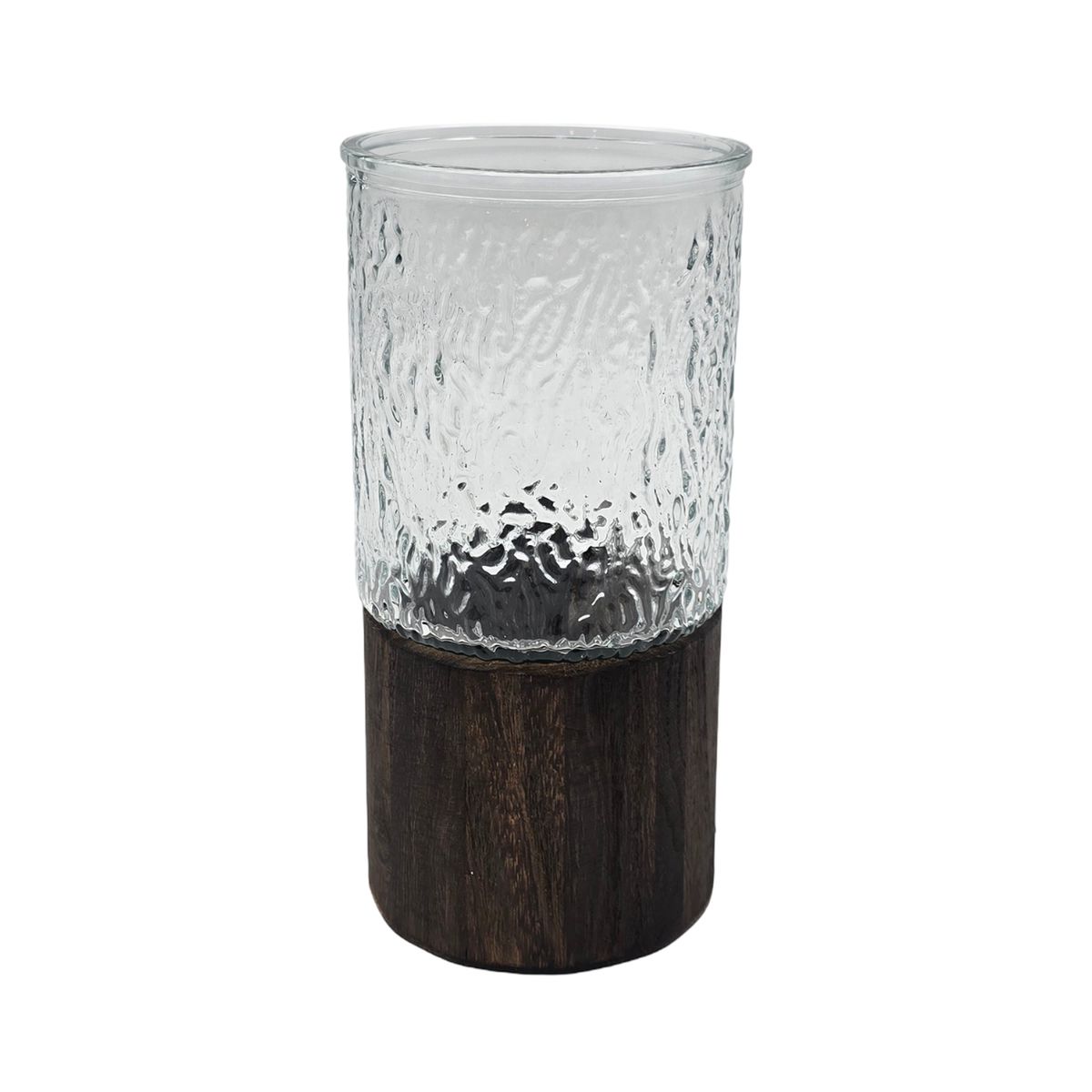 GENERICO - Florero Decorativo De Vidrio Cristal Con Diseño Base Madera