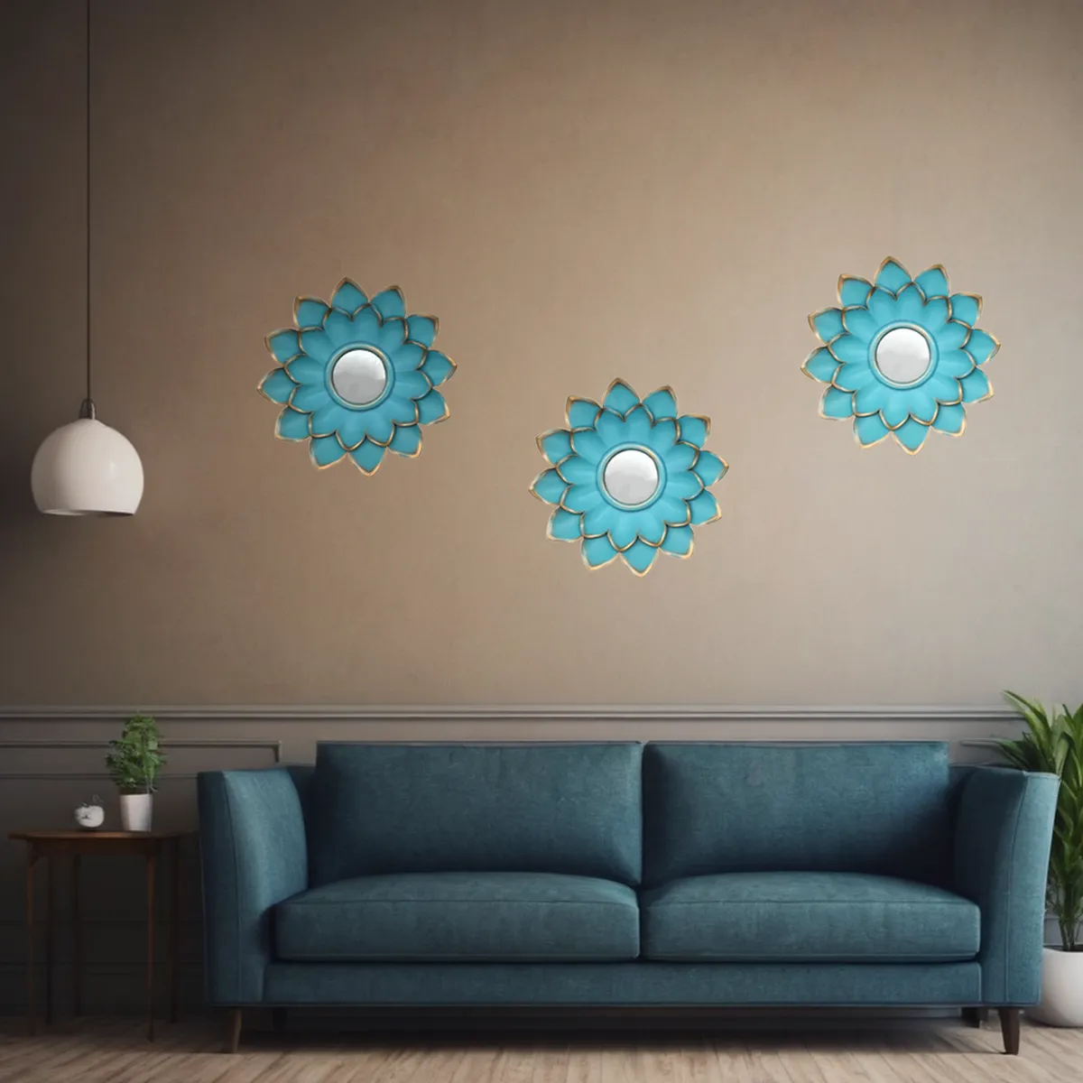 FLIPEREX - Set 3 Marcos De Espejos Flor De Loto Decorativo Calipso Deco