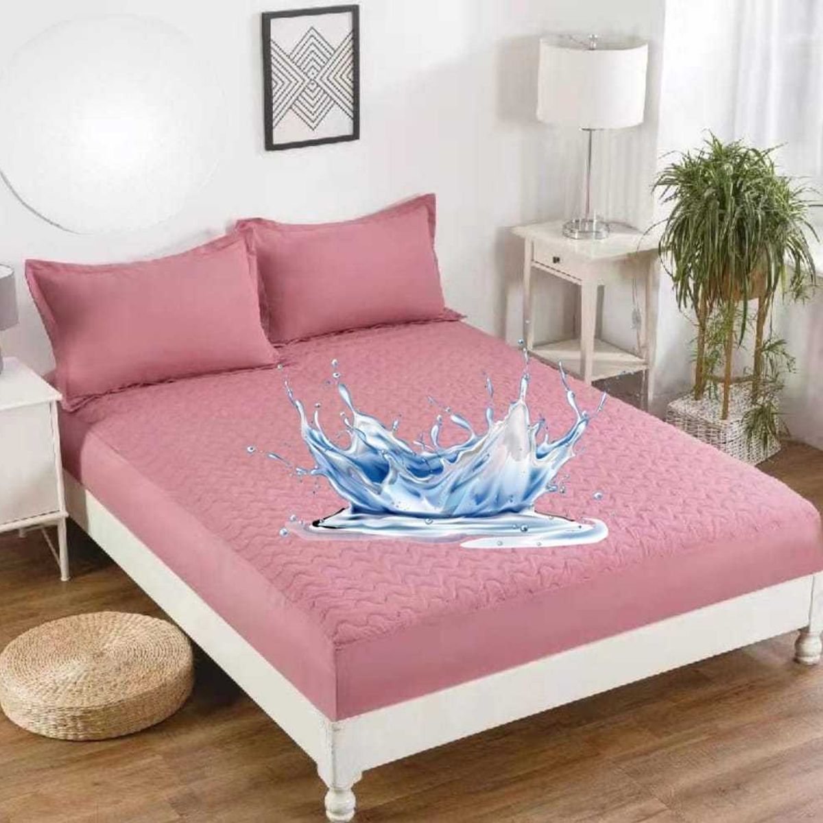 GENERICO - Protector de colchón 2 plazas IMPERMEABLE Rosa