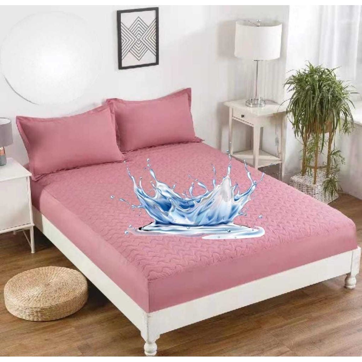 GENERICO - Protector de colchón 2 plazas IMPERMEABLE Rosa