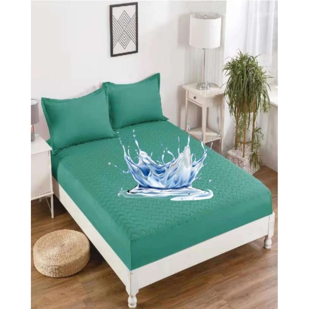 GENERICO - Protector de colchón 2 plazas IMPERMEABLE Turquesa