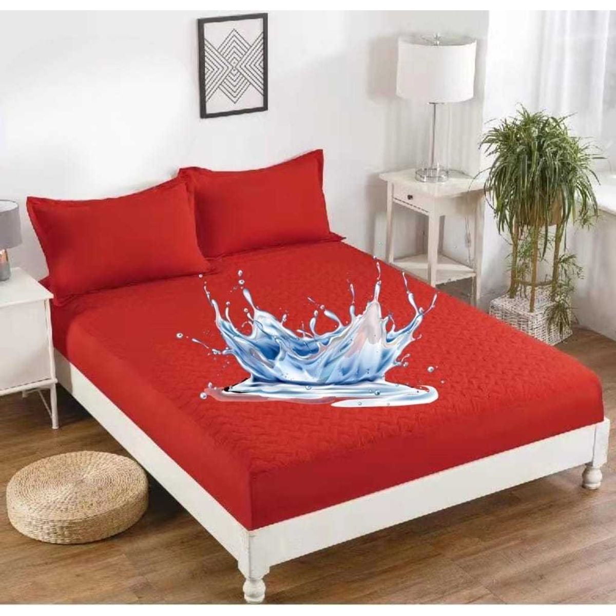 GENERICO - Protector de colchón 2 plazas IMPERMEABLE Rojo