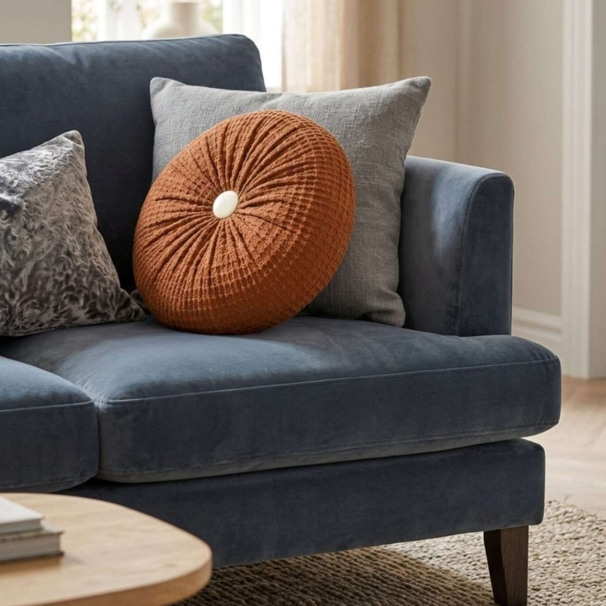 GENERICO - Cojines Redondo Plisado Terciopelo Acento Elegante Para Sofá pack de 2