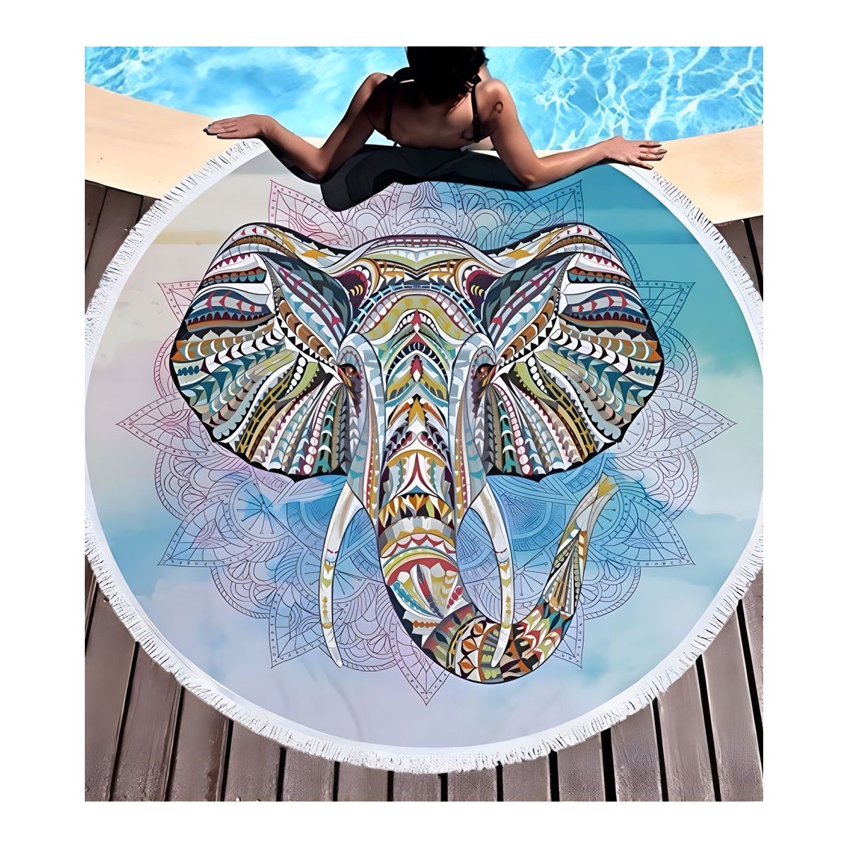 GENERICO - Toalla Manta redonda playera con diseño elefante