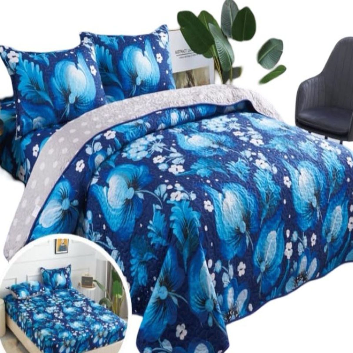 GENERICO - CUBRECAMA VERANO QUILT 5 PIEZAS CON JUEGO DE SÁBANAS