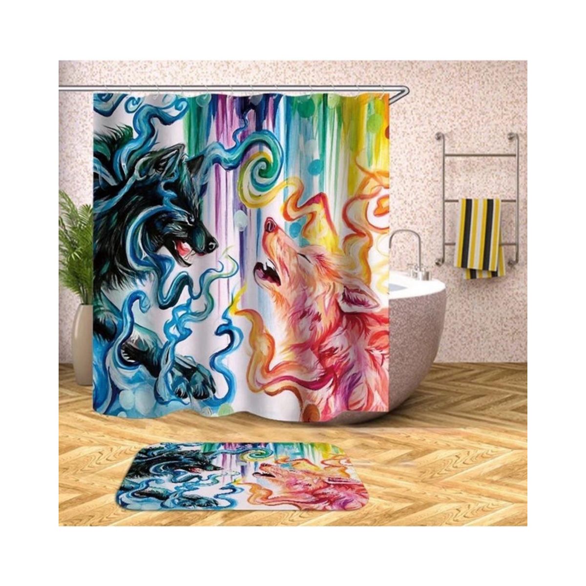 GENERICO - CORTINA DE BAÑO MAS FORRO DE DUCHA IMPERMEABLE