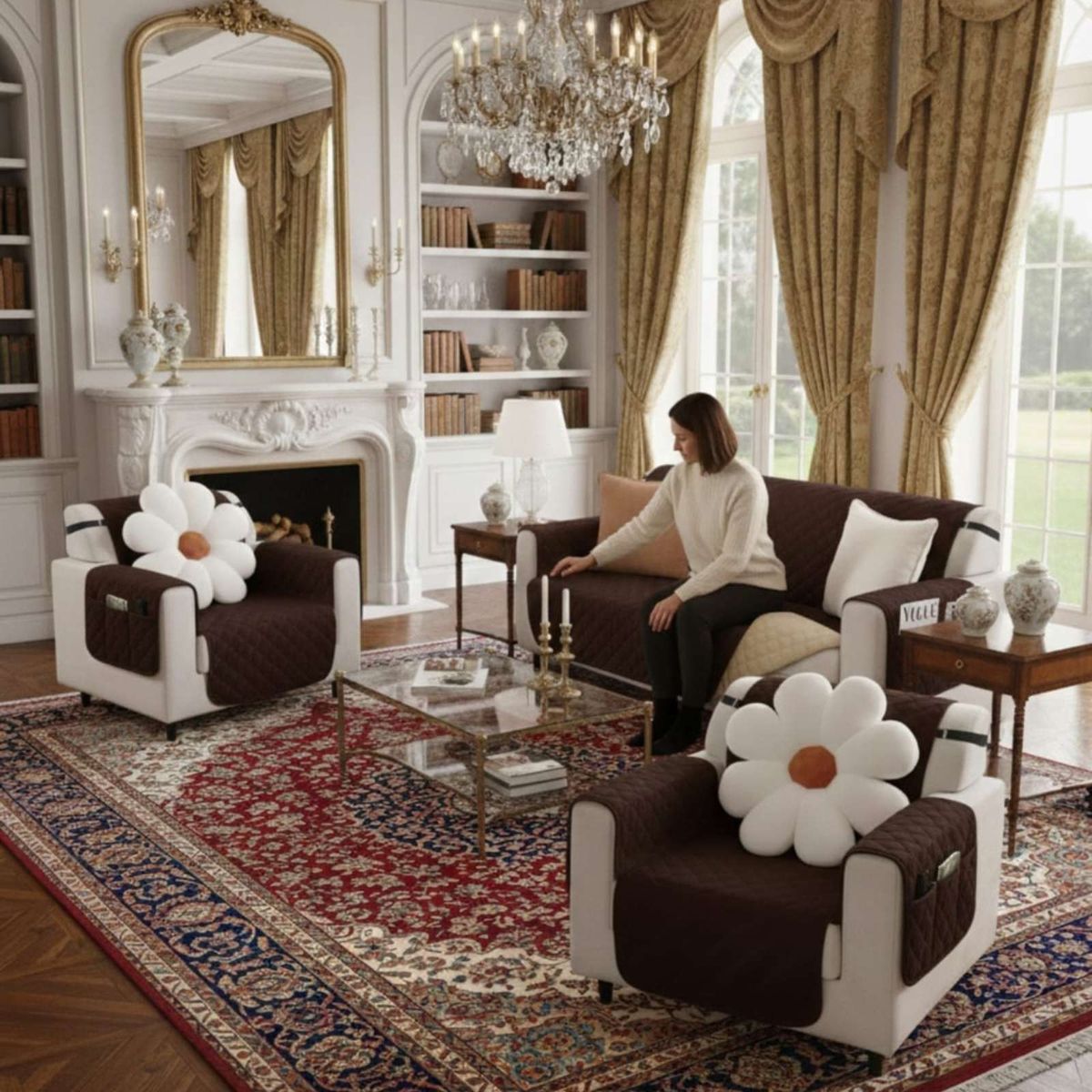 GENERICO - Cubre sillon reversibles con bolsas sest de 3 piezas 3+1+1