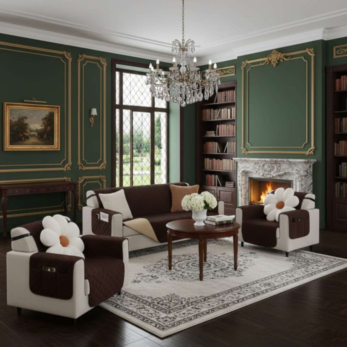 GENERICO - Cubre sillon reversibles con bolsas sest de 3 piezas 3+1+1