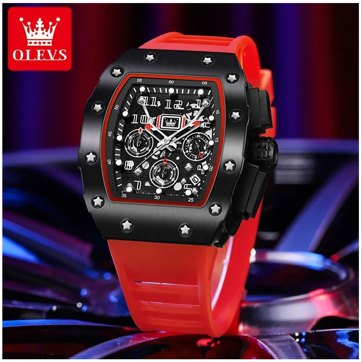 STARTECHOFFICE - Reloj Deportivo Lujo Hombre Cronógrafo Caja Acero Inoxidable Correa Silicona Cristal Antirayaduras