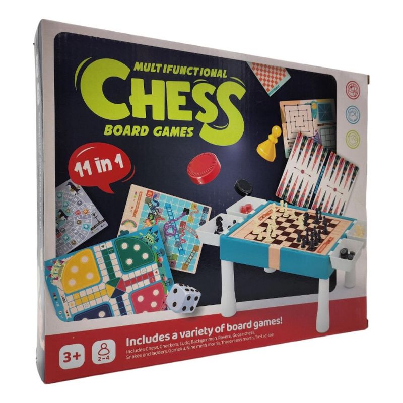 GENERICO - Tablero De Juego 11 En 1 Ajedrez Ludo Serpientes Y Escaleras - Celeste