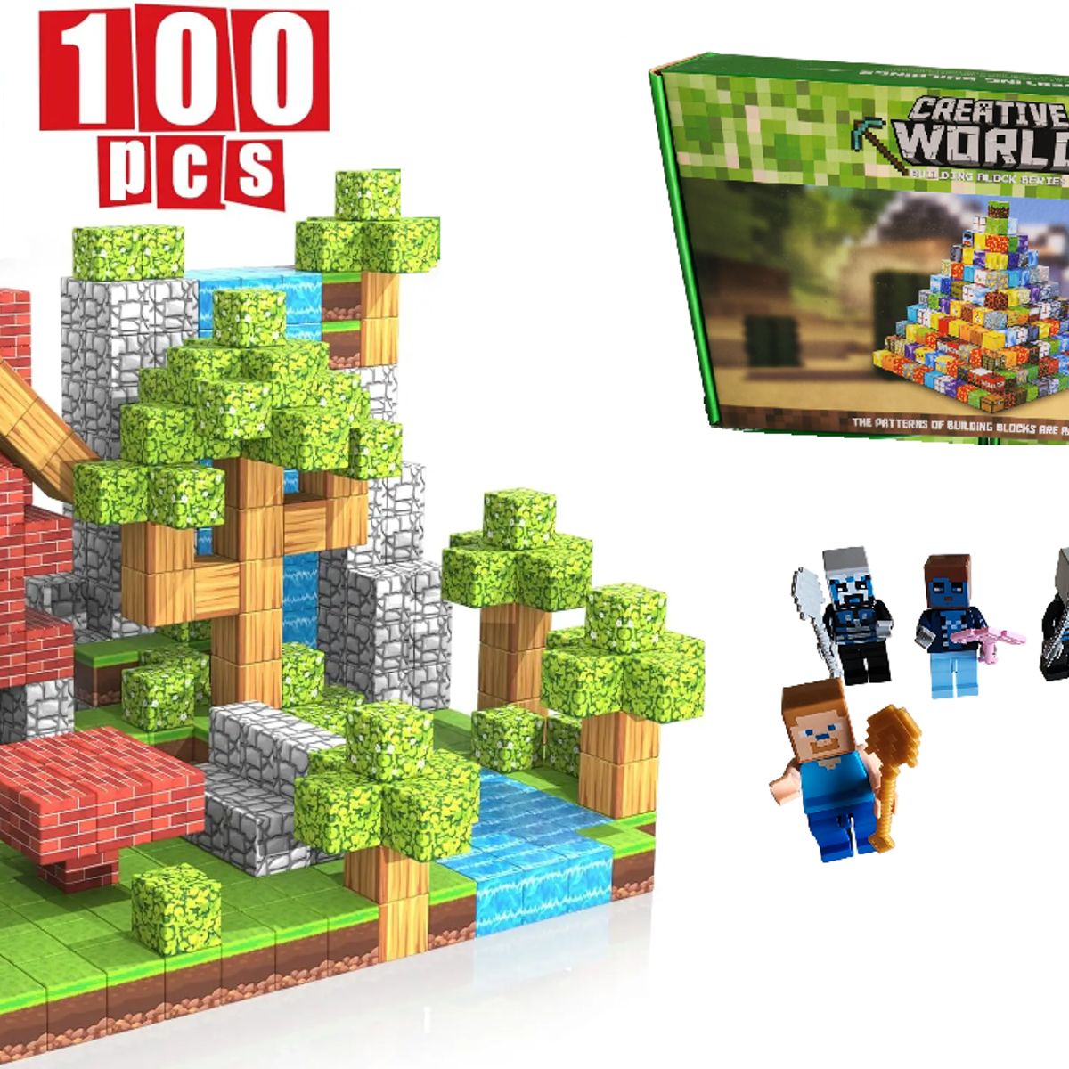 GENERICO - Set Construccion Bloques Magnéticos 100 Bloques + Figuras