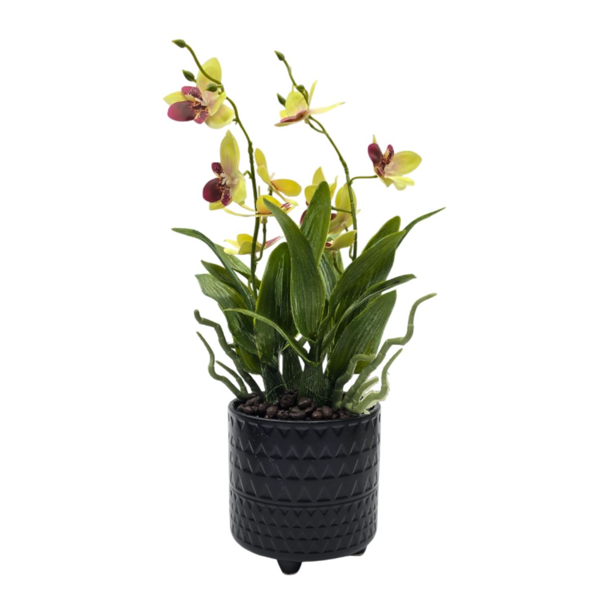 GENERICO - Planta Artificial Orquidea Amarillo Decorativa Macetero Loza