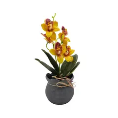 GENERICO - Planta Artificial Orquidea Decorativa Amarilla Maceta Resina