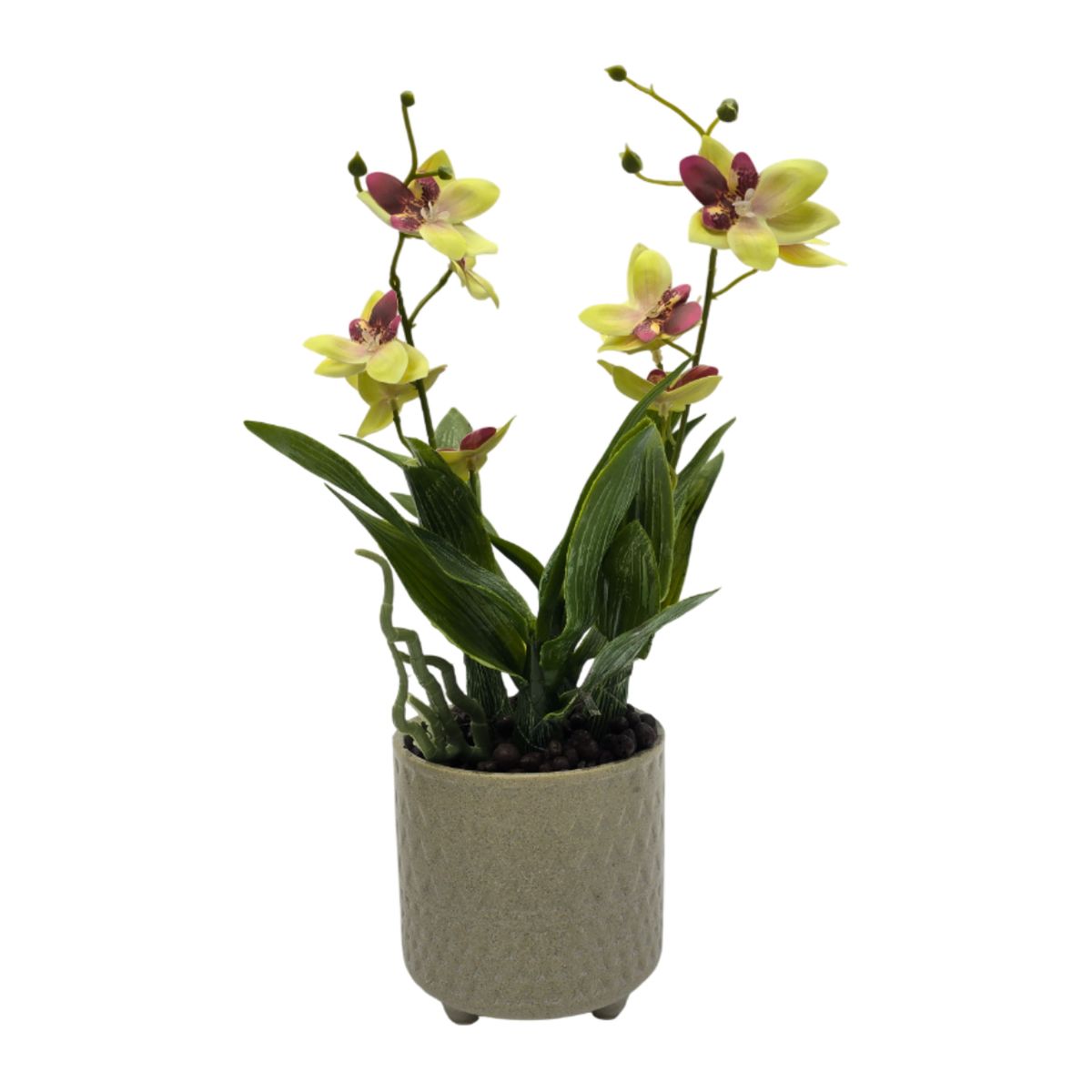 GENERICO - Planta Artificial Orquidea Amarillo Decorativa Macetero Loza