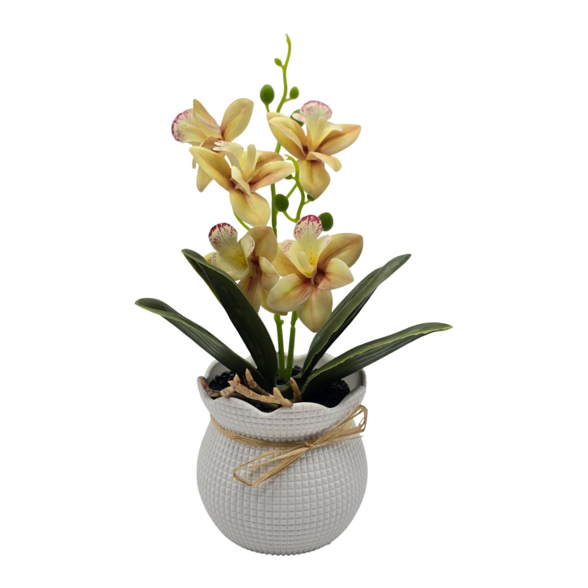 GENERICO - Planta Artificial Orquidea Decorativa Beige Maceta Resina
