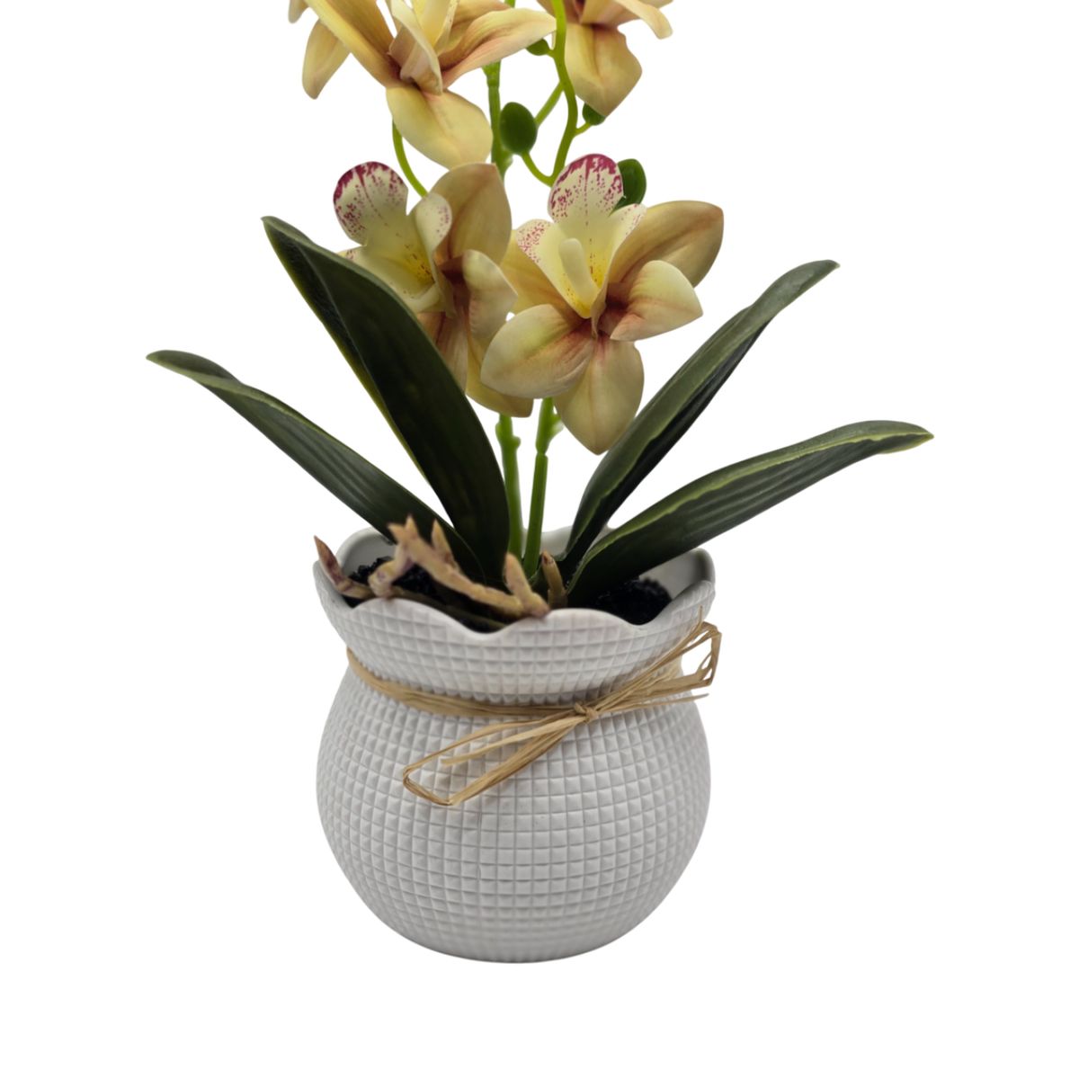 GENERICO - Planta Artificial Orquidea Decorativa Beige Maceta Resina