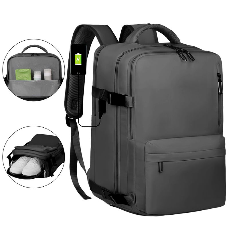 VIDITA - Mochila para Notebook 16 USB Impermeable Viaje Avión Negro