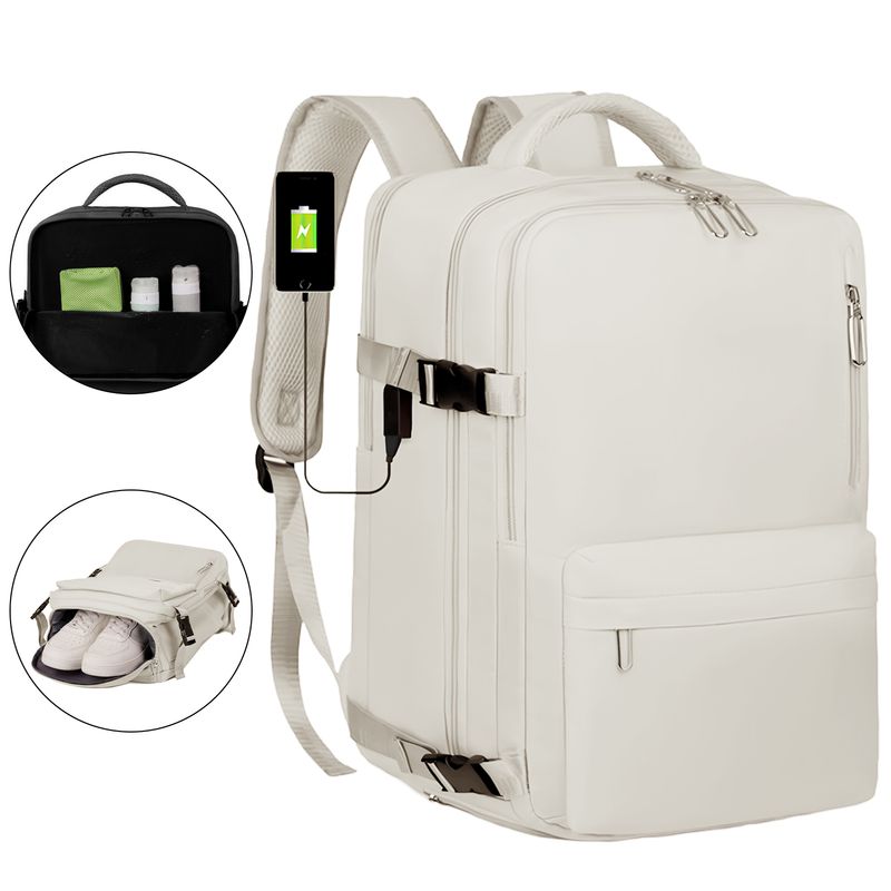 VIDITA - Mochila para Notebook 16 USB Impermeable Viaje Avión Blanco