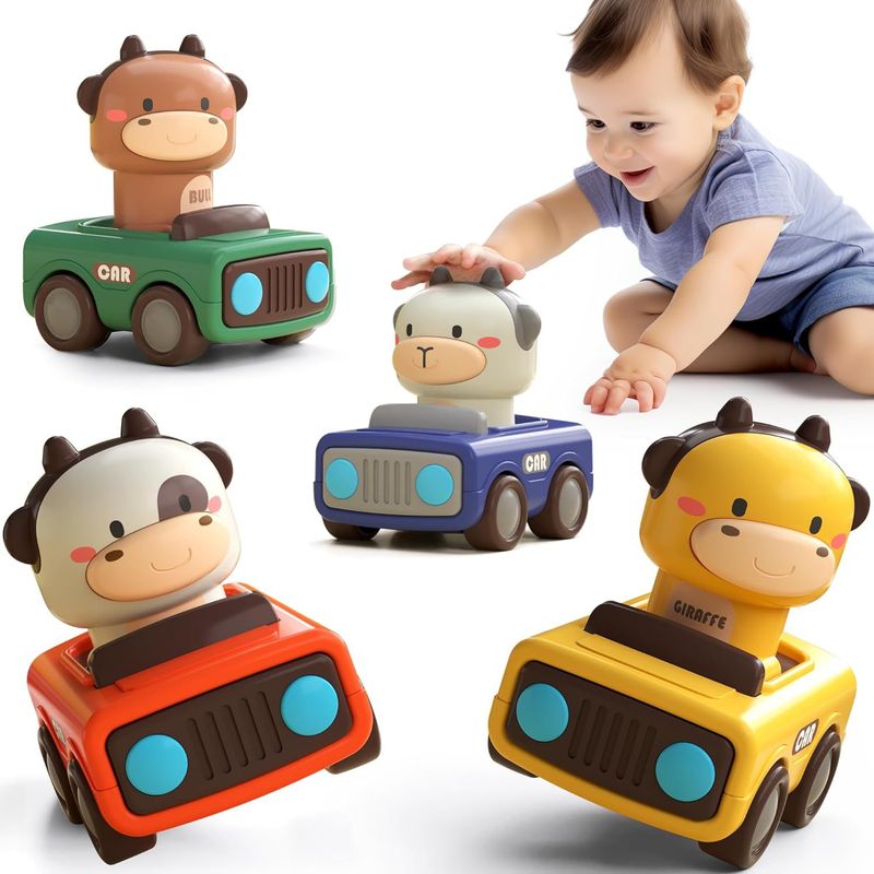 DANWEILE - Set de Cuatro Autos de Juguete con Formas de Animales con Tracción de Inercia