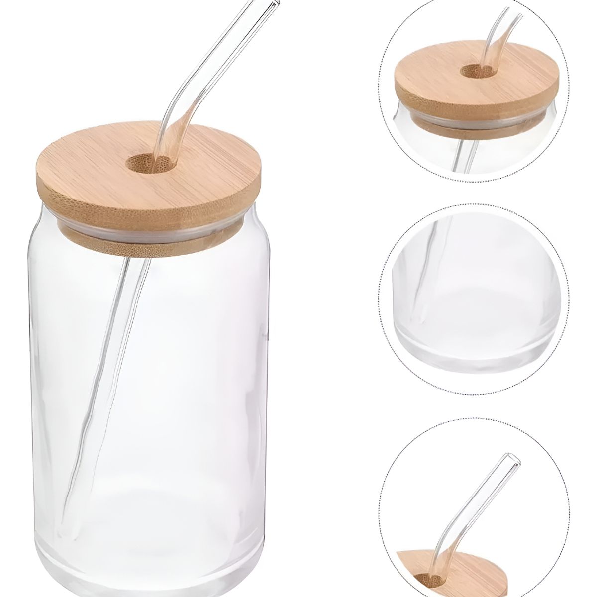 U BUY - Pack 10 Vaso Lata De Vidrio Con Bombilla Tapa De Bambu 550m
