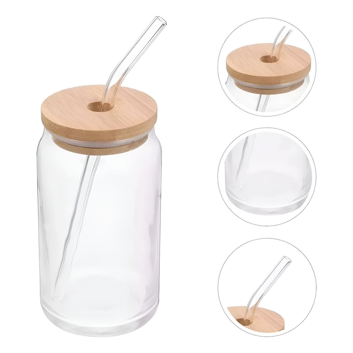 U BUY - Pack 10 Vaso Lata De Vidrio Con Bombilla Tapa De Bambu 550m