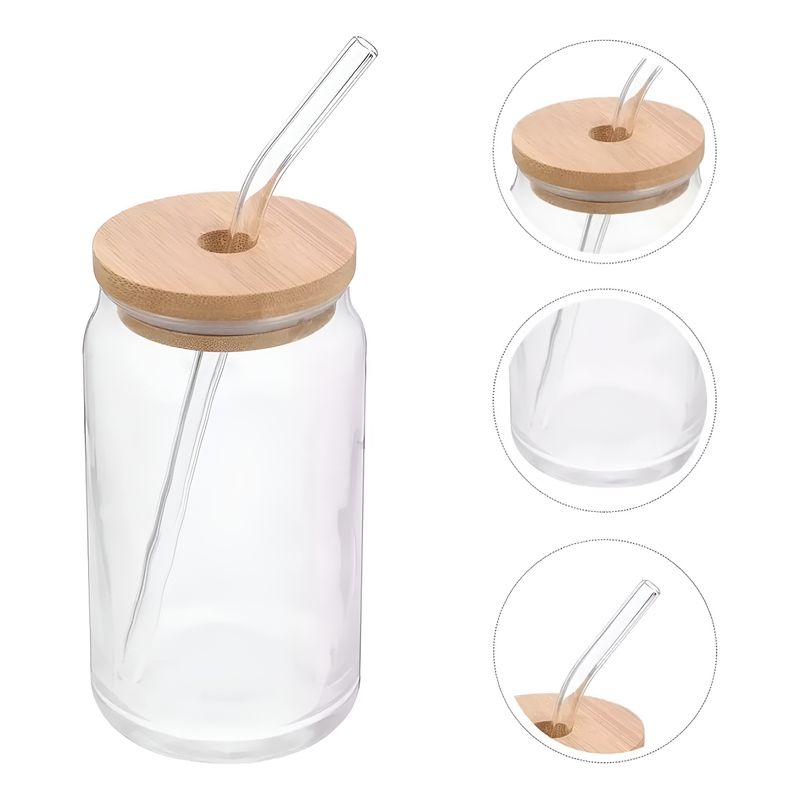 U BUY - Pack 10 Vaso Lata De Vidrio Con Bombilla Tapa De Bambu 550m