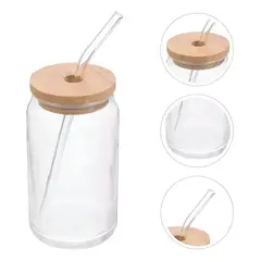 U BUY - Pack 10 Vaso Lata De Vidrio Con Bombilla Tapa De Bambu 550m