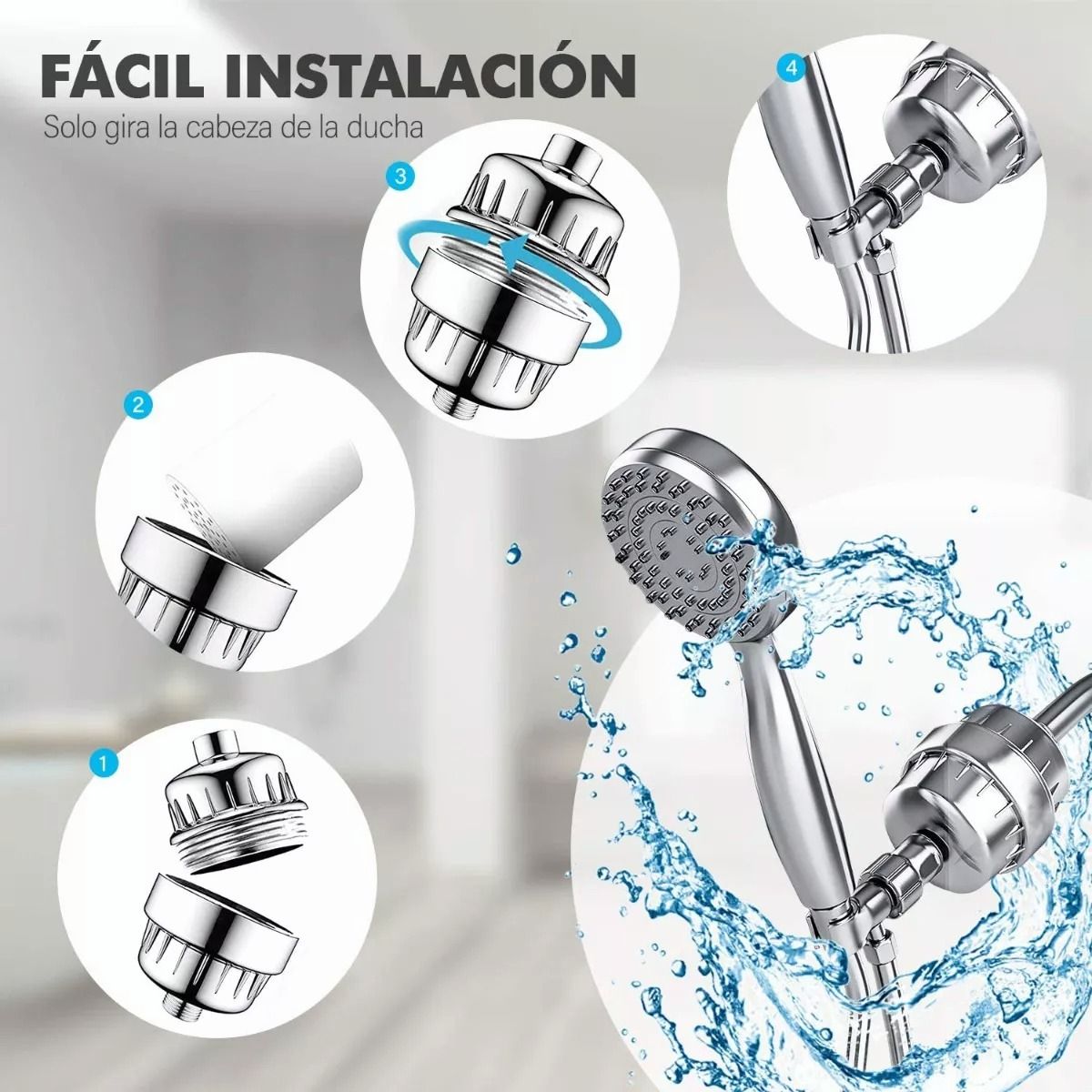 U BUY - Purificador De Agua Ducha Con 2 Cartucho De Filtro