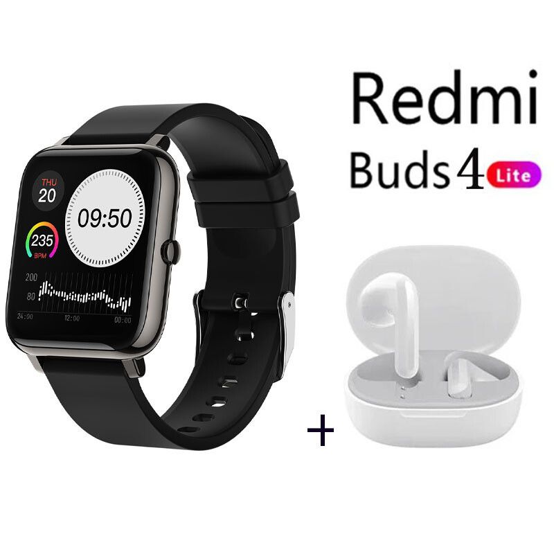 XIAOMI - Reloj inteligente pantalla táctil Negro+xiaomi Redmi Buds 4 Lite-Blanco.