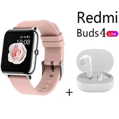 XIAOMI - Reloj inteligente pantalla táctil rosa+xiaomi Redmi Buds 4 Lite-Blanco.
