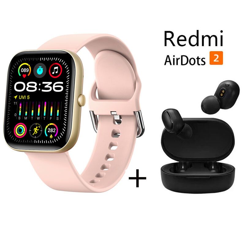 XIAOMI - Reloj inteligente de pantalla grande HD + combo Redmi AirDots 2 Rosa.