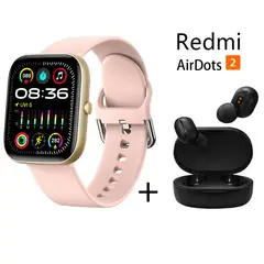 XIAOMI - Reloj inteligente de pantalla grande HD + combo Redmi AirDots 2 Rosa.
