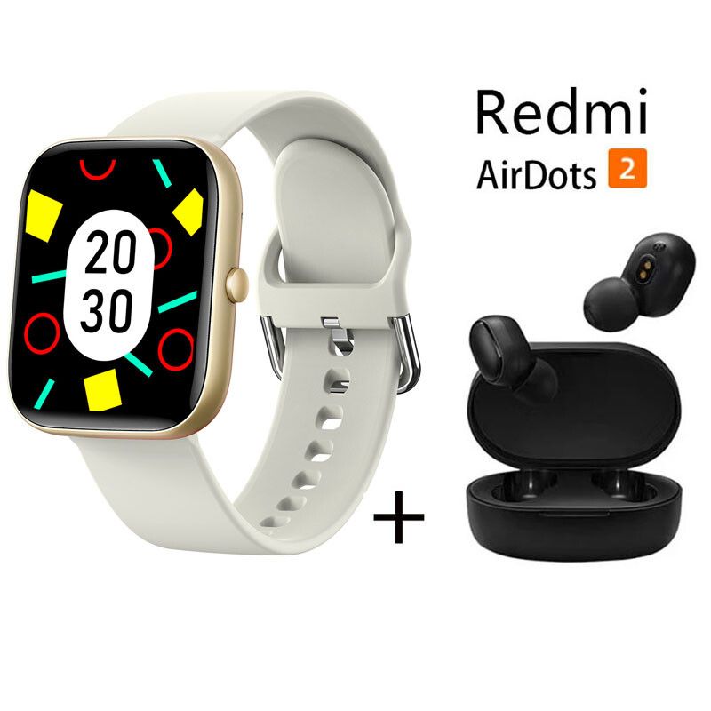 XIAOMI - Reloj inteligente de pantalla grande HD + combo Redmi AirDots 2 Caqui.