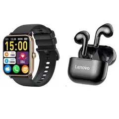 LENOVO - Reloj inteligente Bluetooth Dorado + combo Audífonos LP40.