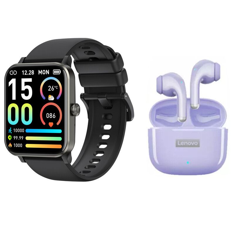 LENOVO - Reloj inteligente Bluetooth Negro + combo Audífonos Lenovo LP40 pro.