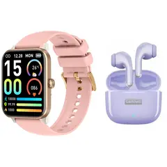 LENOVO - Reloj inteligente Bluetooth rosa y combo Audífonos LP40 pro.