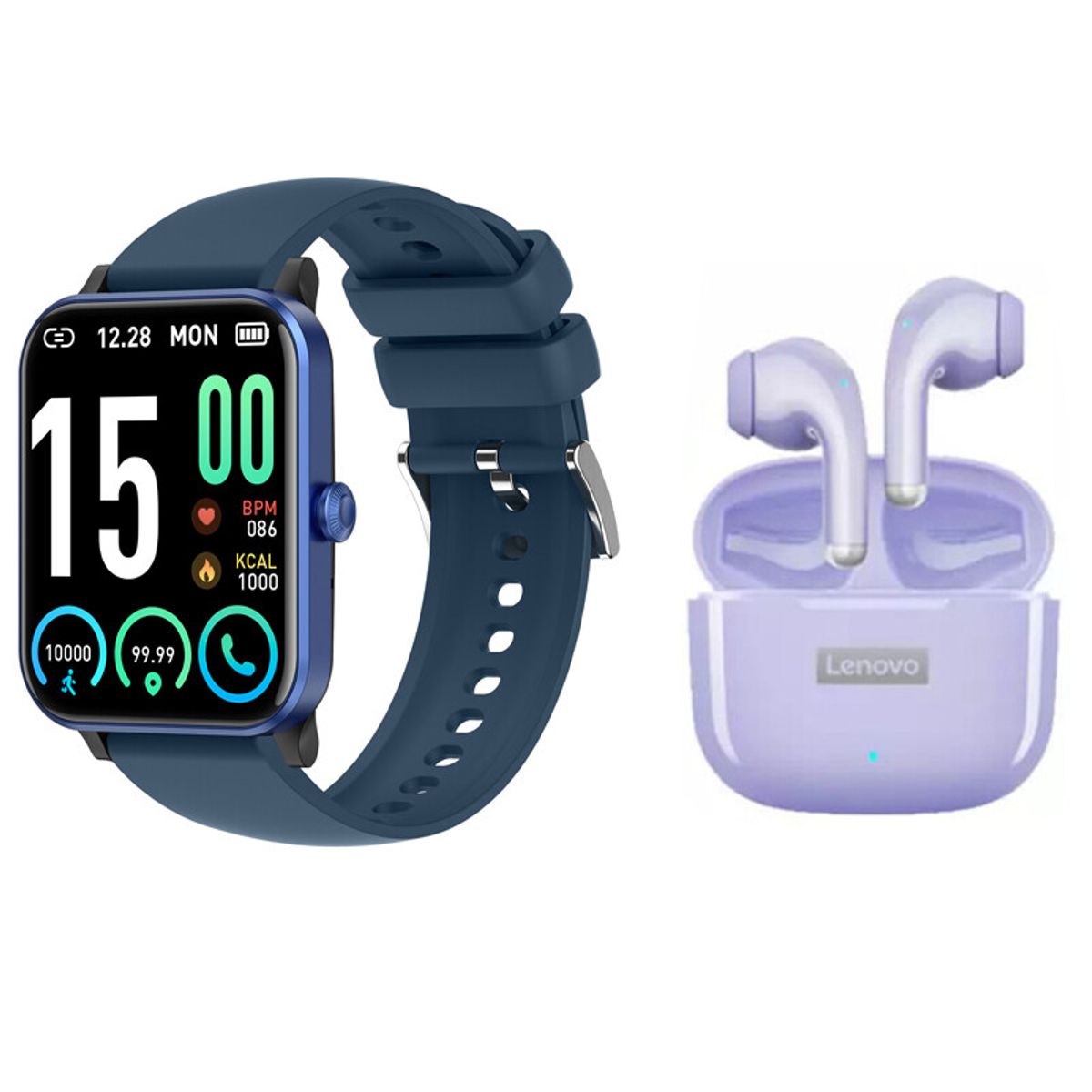 LENOVO - Reloj inteligente Bluetooth azul + combo Audífonos Lenovo LP40 pro