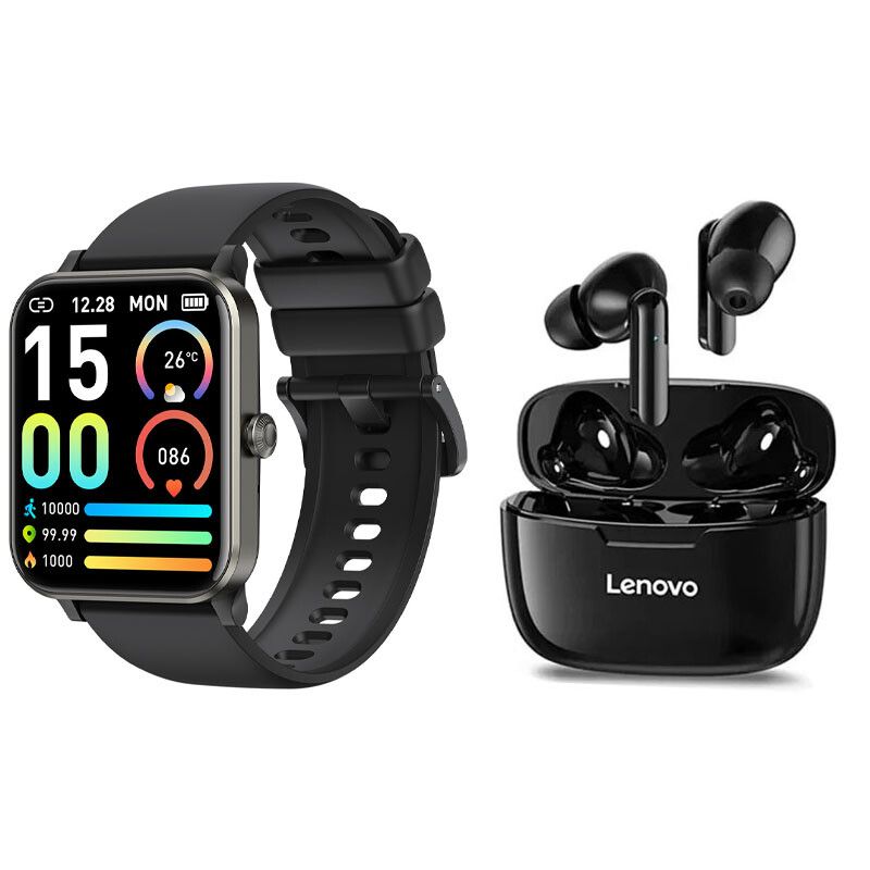 LENOVO - J01 llamada smartwatch Negro + combo Lenovo Audífonos XT90
