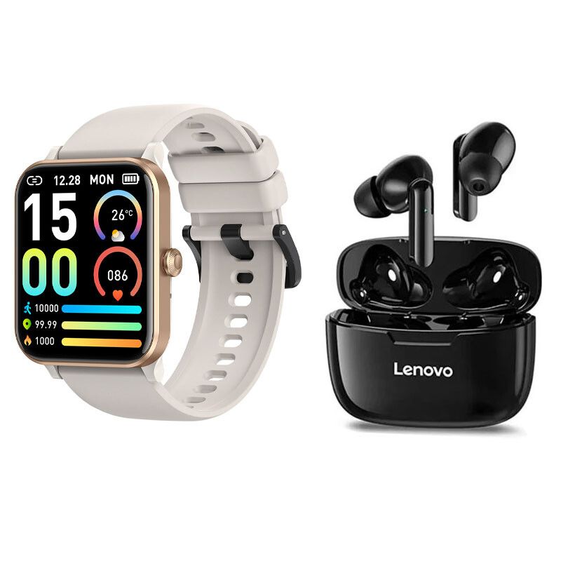 LENOVO - J01 llamada smartwatch blanquecino + combo Lenovo Audífonos XT90