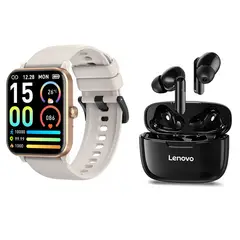 LENOVO - J01 llamada smartwatch blanquecino + combo Audífonos XT90