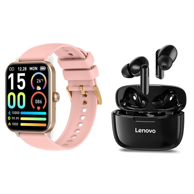 LENOVO - J01 llamada smartwatch rosa + combo Lenovo Audífonos XT90