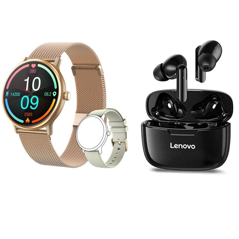 LENOVO - Reloj inteligente resistente al agua Y86 Dorado + combo lenovo XT90