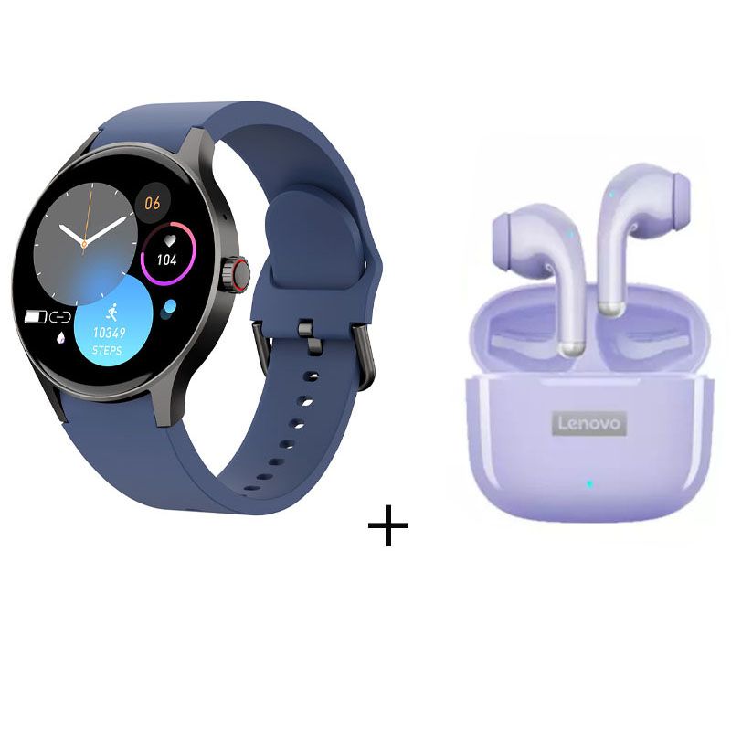 LENOVO - reloj inteligente de llamadas azul + combo Lenovo LP40Pro púrpura