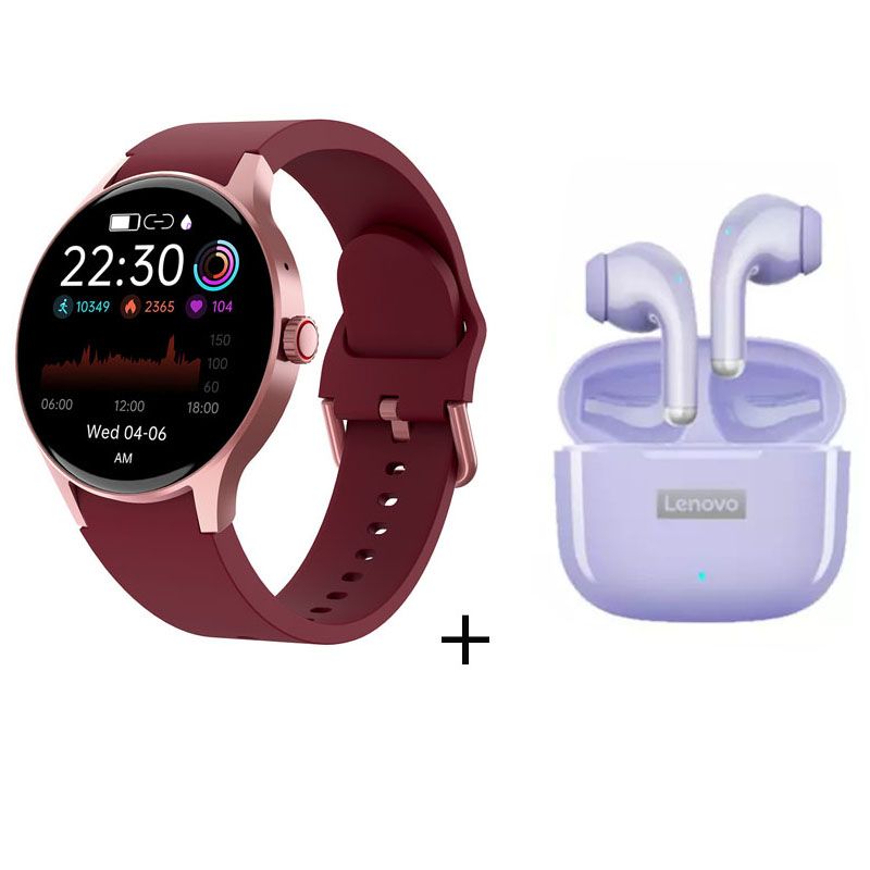 LENOVO - reloj inteligente de llamadas Rojo + combo Lenovo LP40Pro púrpura