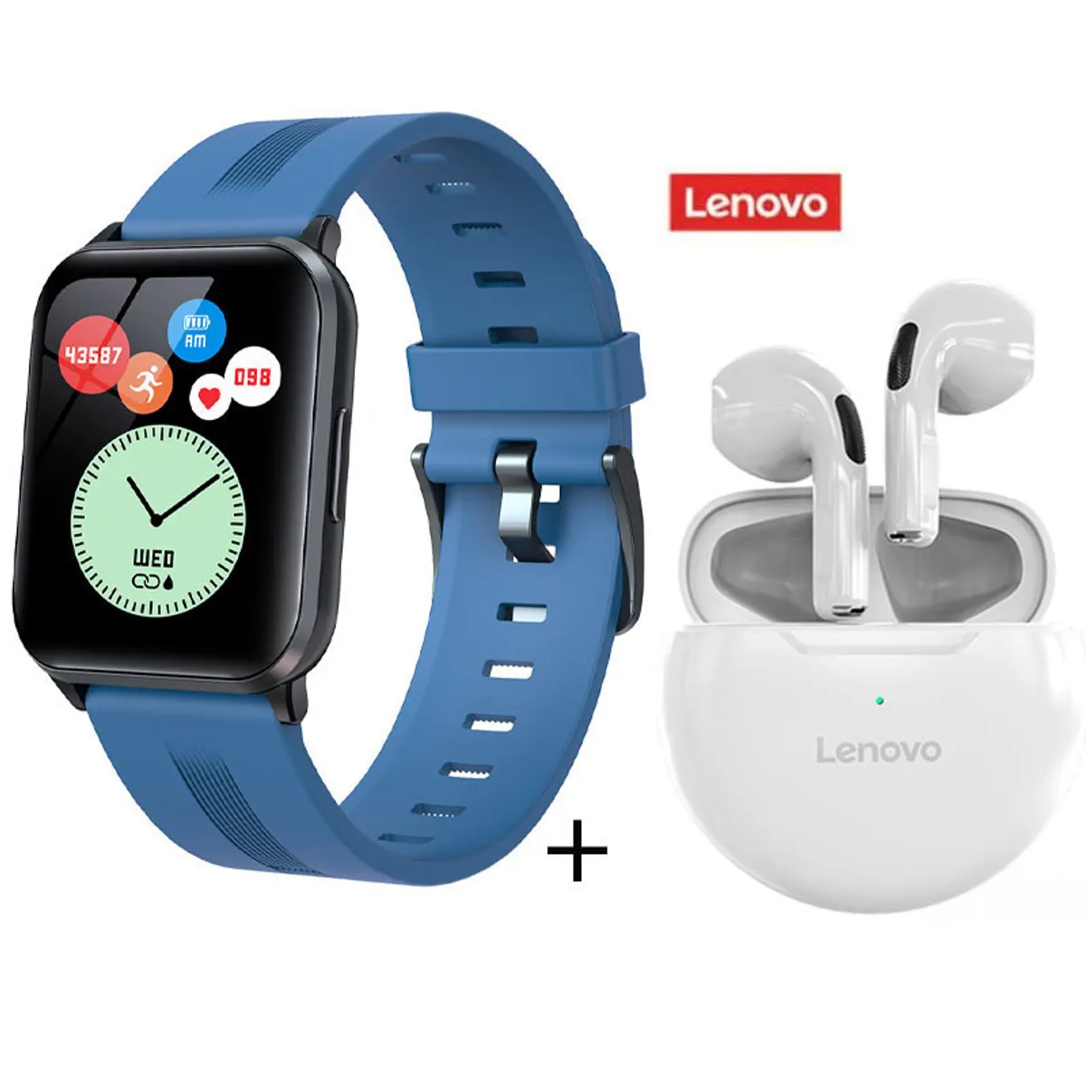 LENOVO - Y79 reloj inteligente deportivo azul + Lenovo HT38 blanco