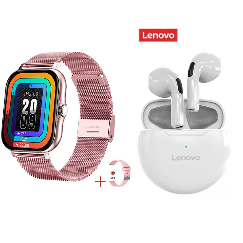 LENOVO - Relojes inteligentes de 183 pulgadas rosa y combo Lenovo HT38 Blanco