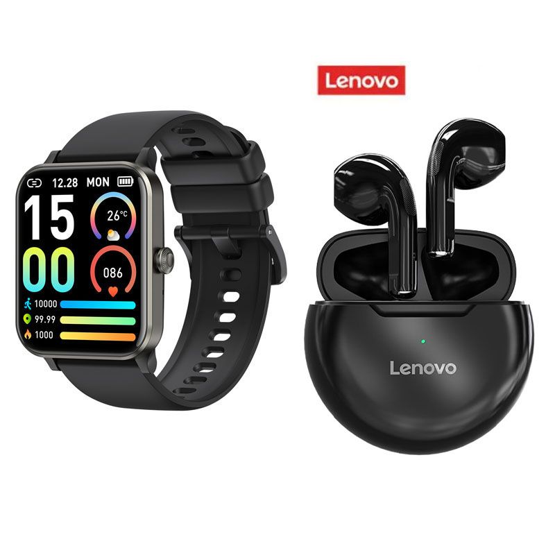 LENOVO - Reloj deportivo inteligente J01 Negro + combo Lenovo HT38 Negro