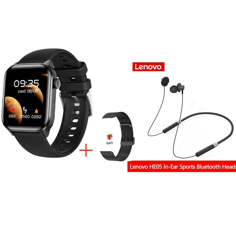 LENOVO - Reloj inteligente resistente al agua+Lenovo HE05 combo - Negro.